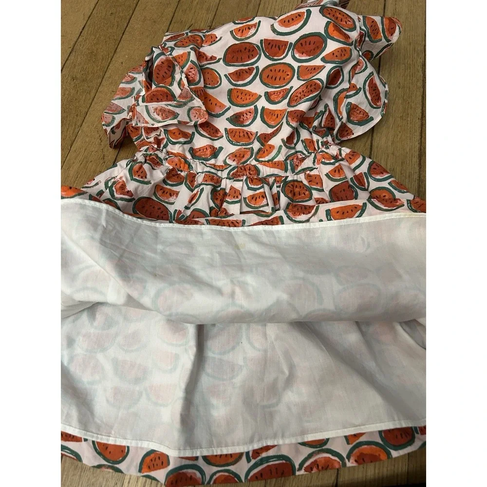 Crewcuts Dress Girls 5 Watermelon 100% Cotton Ruffle Twirl Flutter Sleeveless